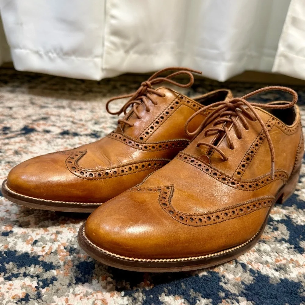 Cole Haan British Tan Leather Wing-Tip Lace-Up Oxford Dress Shoes Men’s Size 9.5